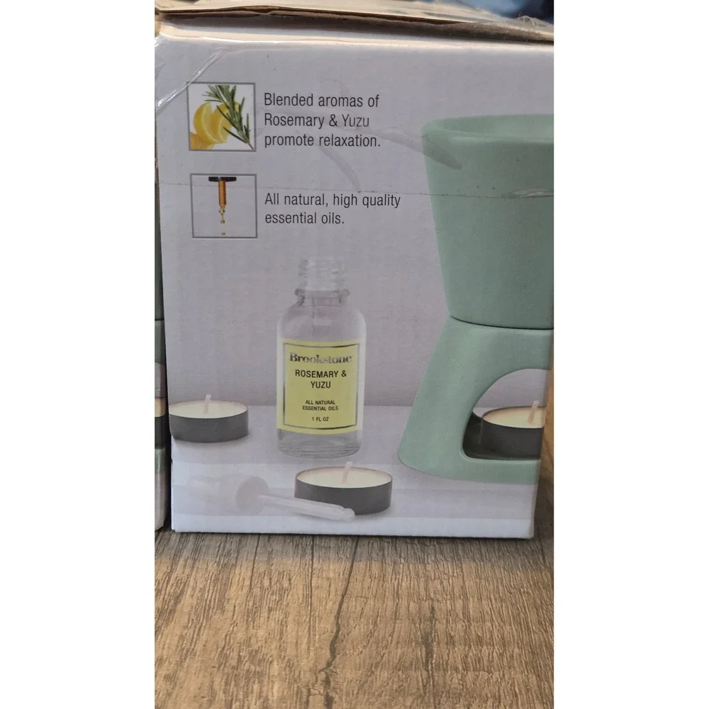Brookstone Aromatherapy Tealight Fragrance Warmer 2-Pack Rosemary Yuzu Ceramic
